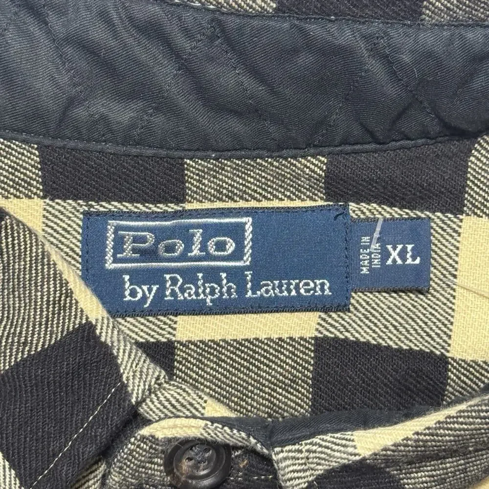 Polo Ralph Lauren Black Yellow Checkered Flannel Button Down Shirt XL Preppy